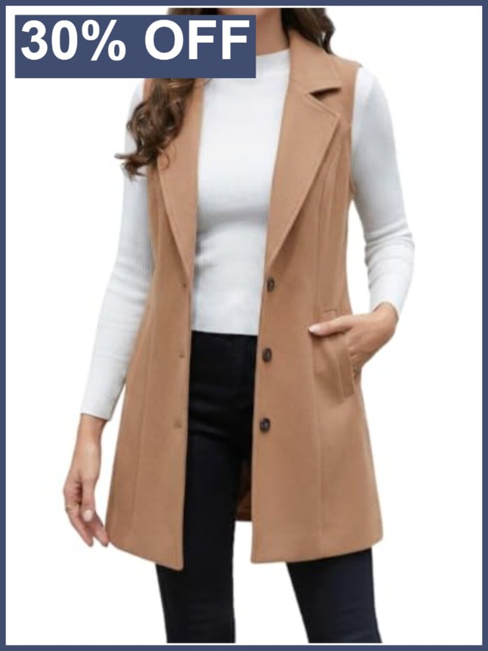 Womens Sleeveless Plaid Vest Notch Lapel Long Cardigan Blazer